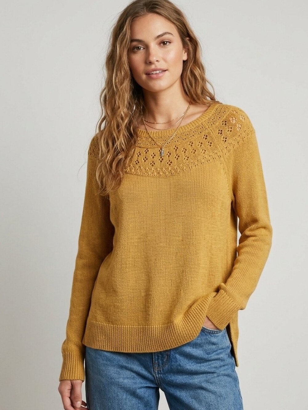 Free People We The Free Golden Mustard Boho Sweater Size M